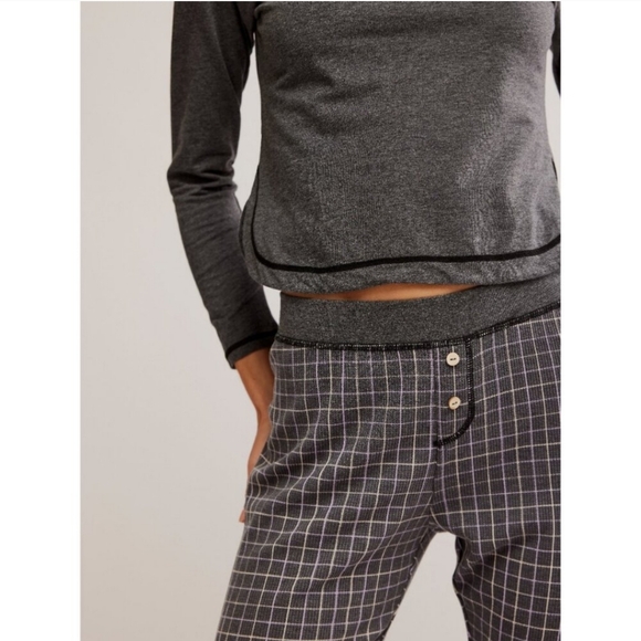 NWT Free People Chill Evening PJ Set/ Charcoal Combo Sz XL - Picture 4 of 4